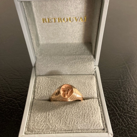 Ultra Rare 14k ROSE Gold Retrouvai Tiered Signet Ring! Flying pig, Sz 7.5, $1370 - Picture 5 of 10